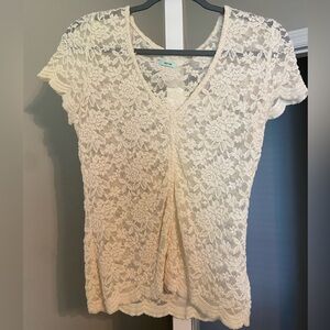 KIMCHI BLUE Cream Lace Button Up Blouse